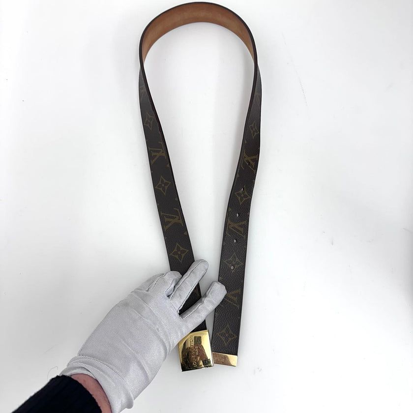 Louis Vuitton cintura in tela Monogram con fibbia oro Mis. 80