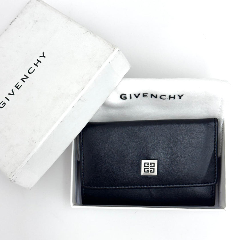 Portachiavi Givenchy in pelle nera con logo 4G - Nuovo