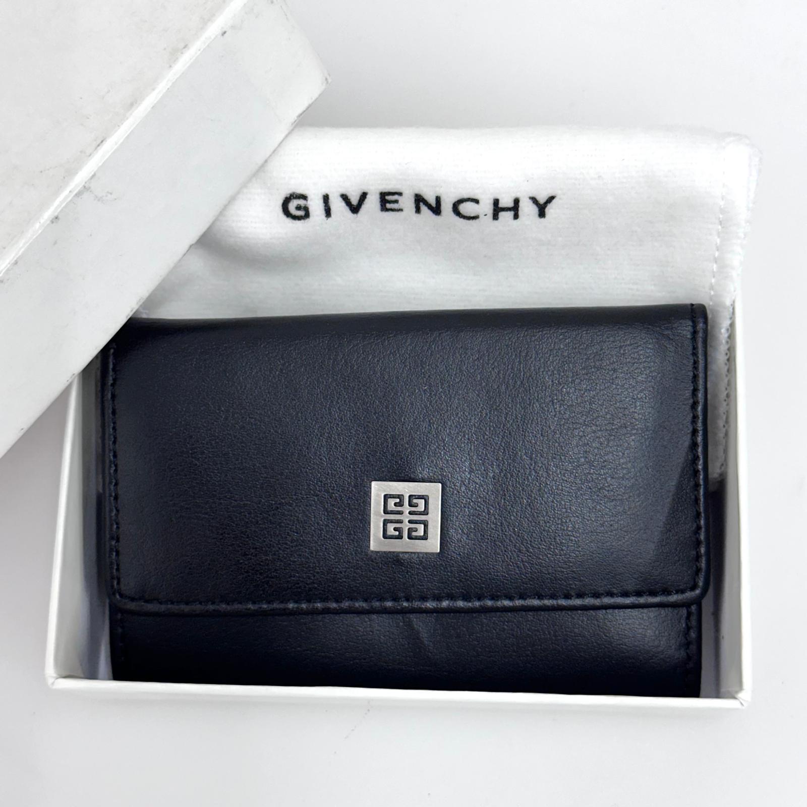Portachiavi Givenchy in pelle nera con logo 4G - Nuovo