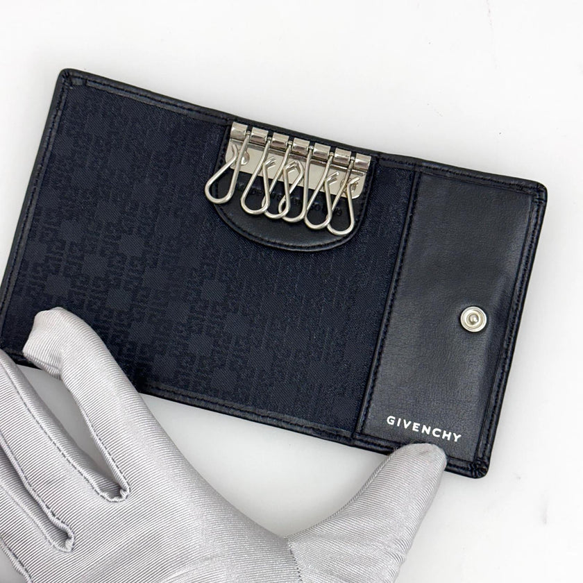 Portachiavi Givenchy in pelle nera con logo 4G - Nuovo