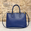 Prada Borsa Galleria Large Bluette in Saffiano Lux a tracolla