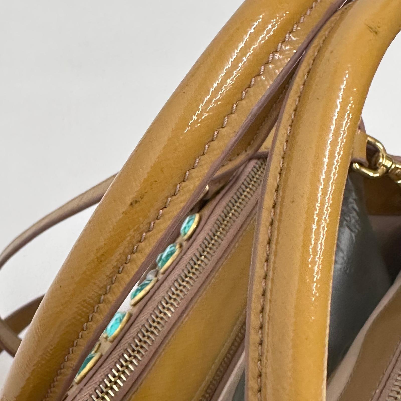 Prada Borsa Galleria Media Saffiano Vernice Cammeo con Cristalli Turchesi