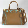 Prada Borsa Galleria Media Saffiano Vernice Cammeo con Cristalli Turchesi