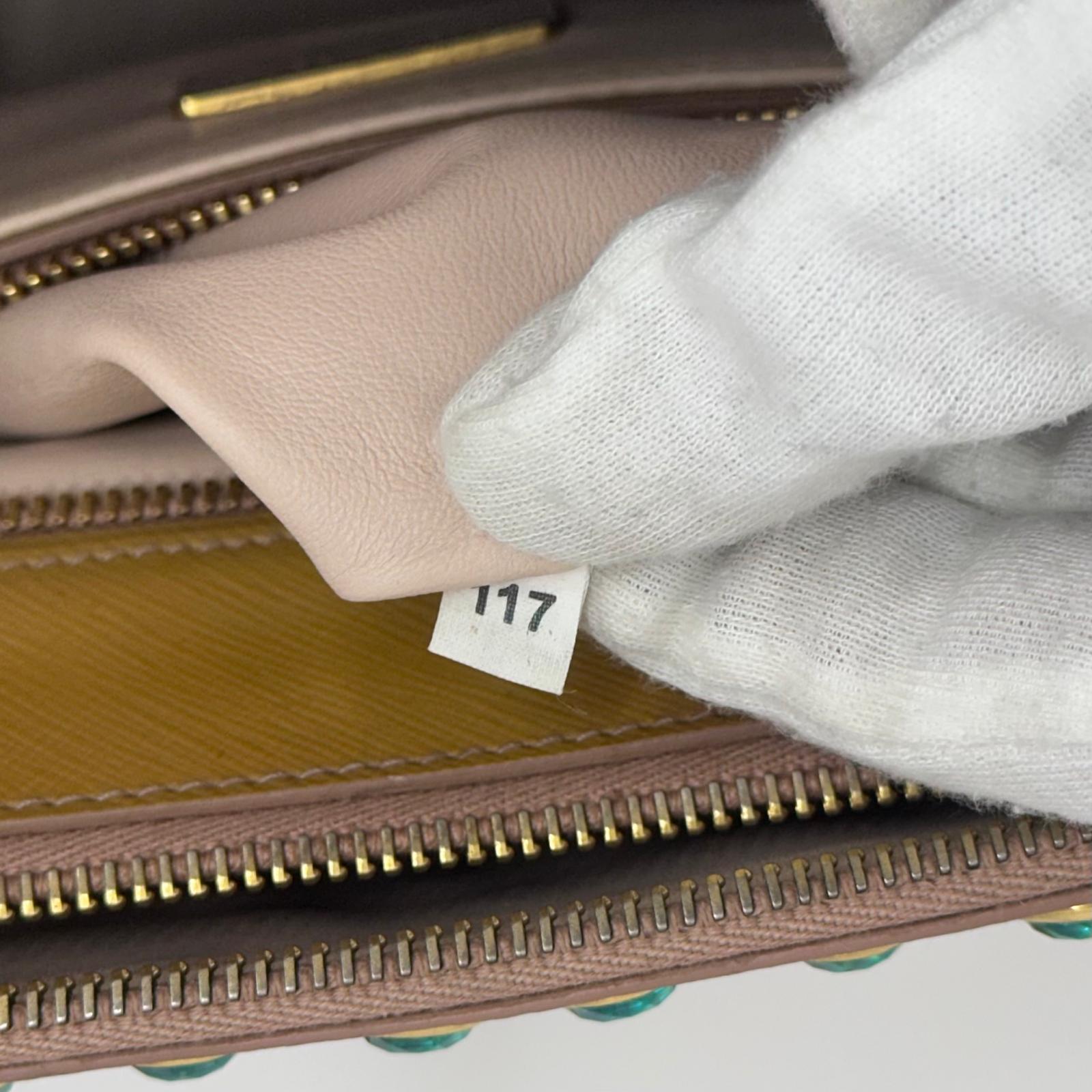 Prada Borsa Galleria Media Saffiano Vernice Cammeo con Cristalli Turchesi