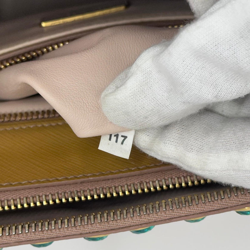 Prada Borsa Galleria Media Saffiano Vernice Cammeo con Cristalli Turchesi