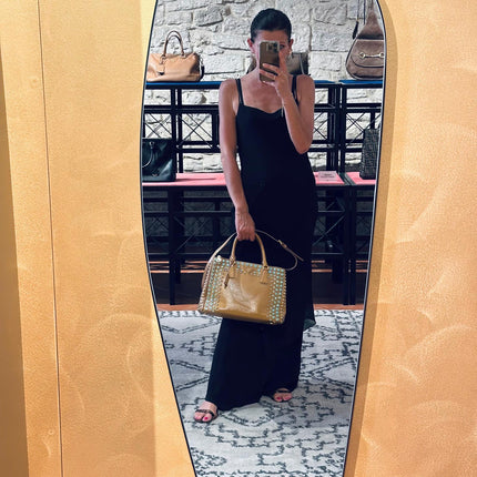 Prada Borsa Galleria Media Saffiano Vernice Cammeo con Cristalli Turchesi