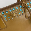 Prada Borsa Galleria Media Saffiano Vernice Cammeo con Cristalli Turchesi