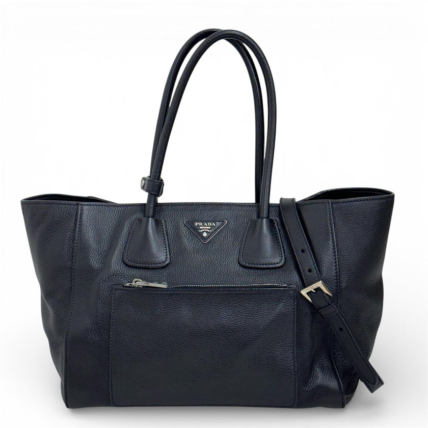 Prada Borsa Shopper a due vie in pelle Vitello Daino nera