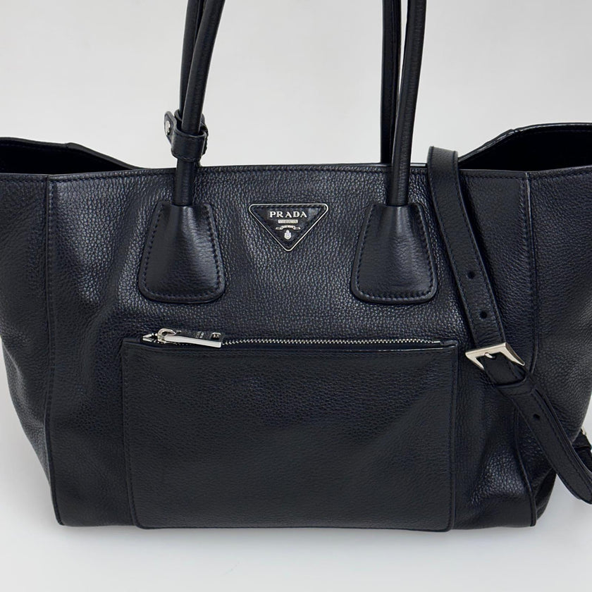 Prada Borsa Shopper a due vie in pelle Vitello Daino nera