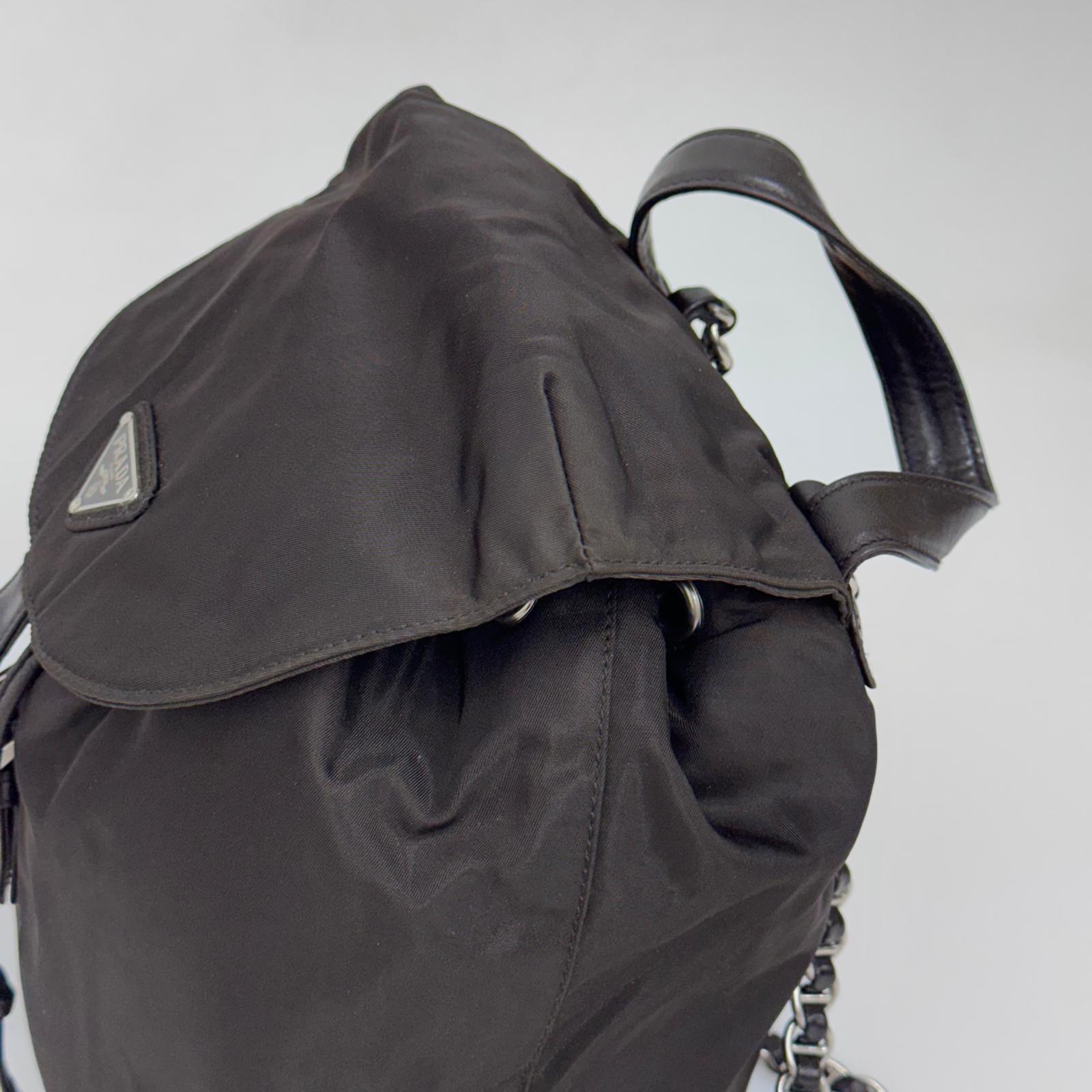 Prada Borsa Zaino Tessuto Nylon Ebano con Catene