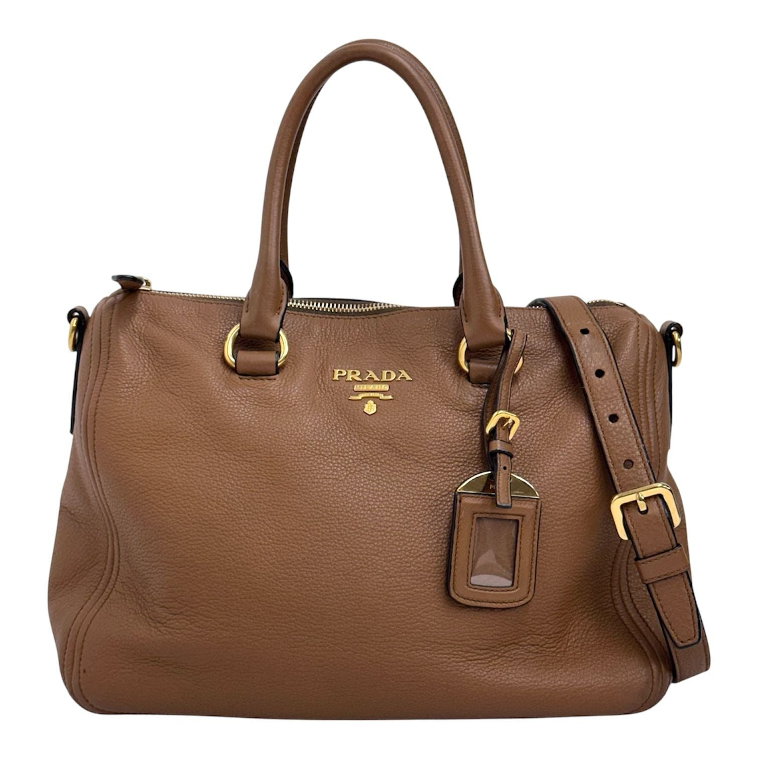Prada Borsa a mano e tracolla Bauletto Vitello Phenix Cannella