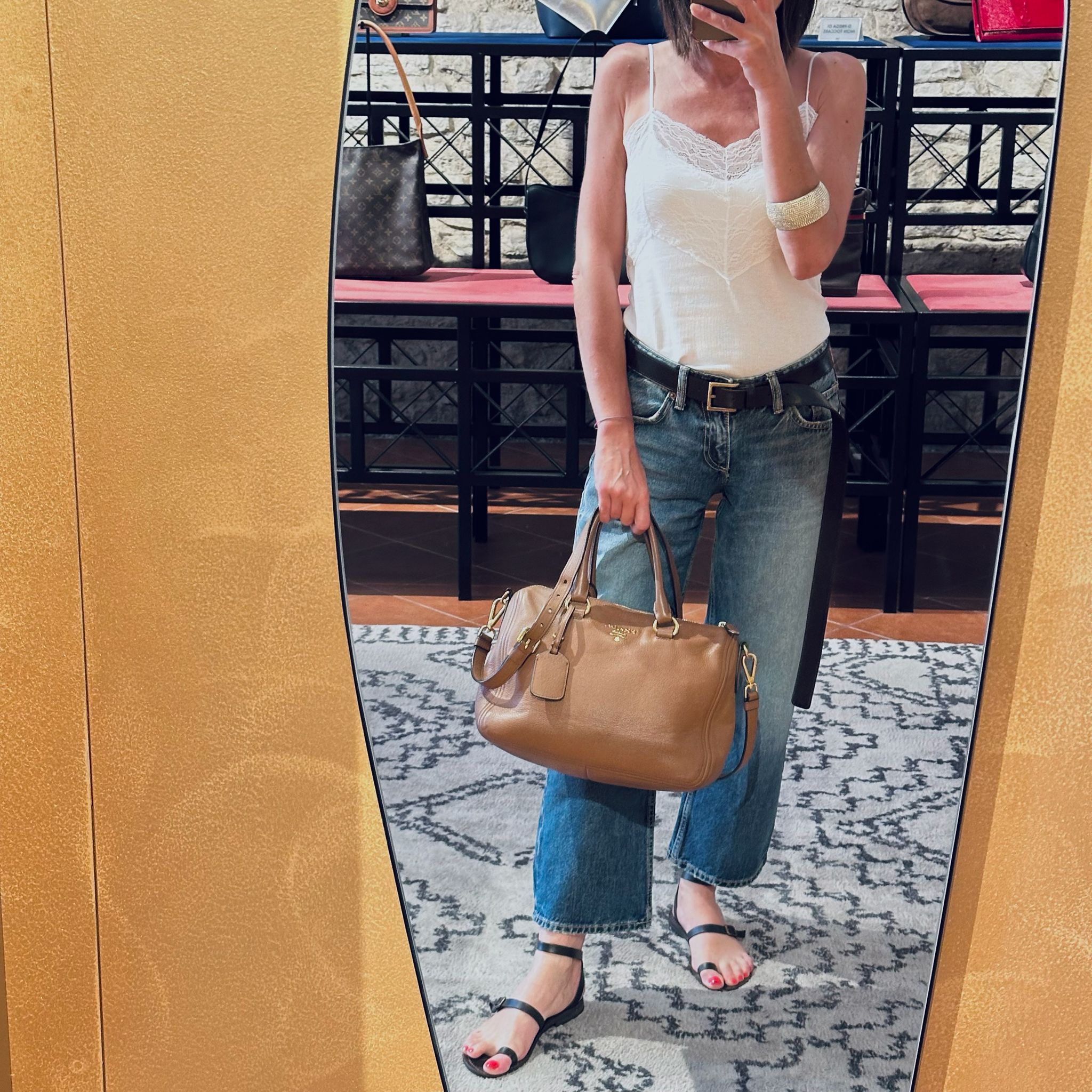 Prada Borsa a mano e tracolla Bauletto Vitello Phenix Cannella
