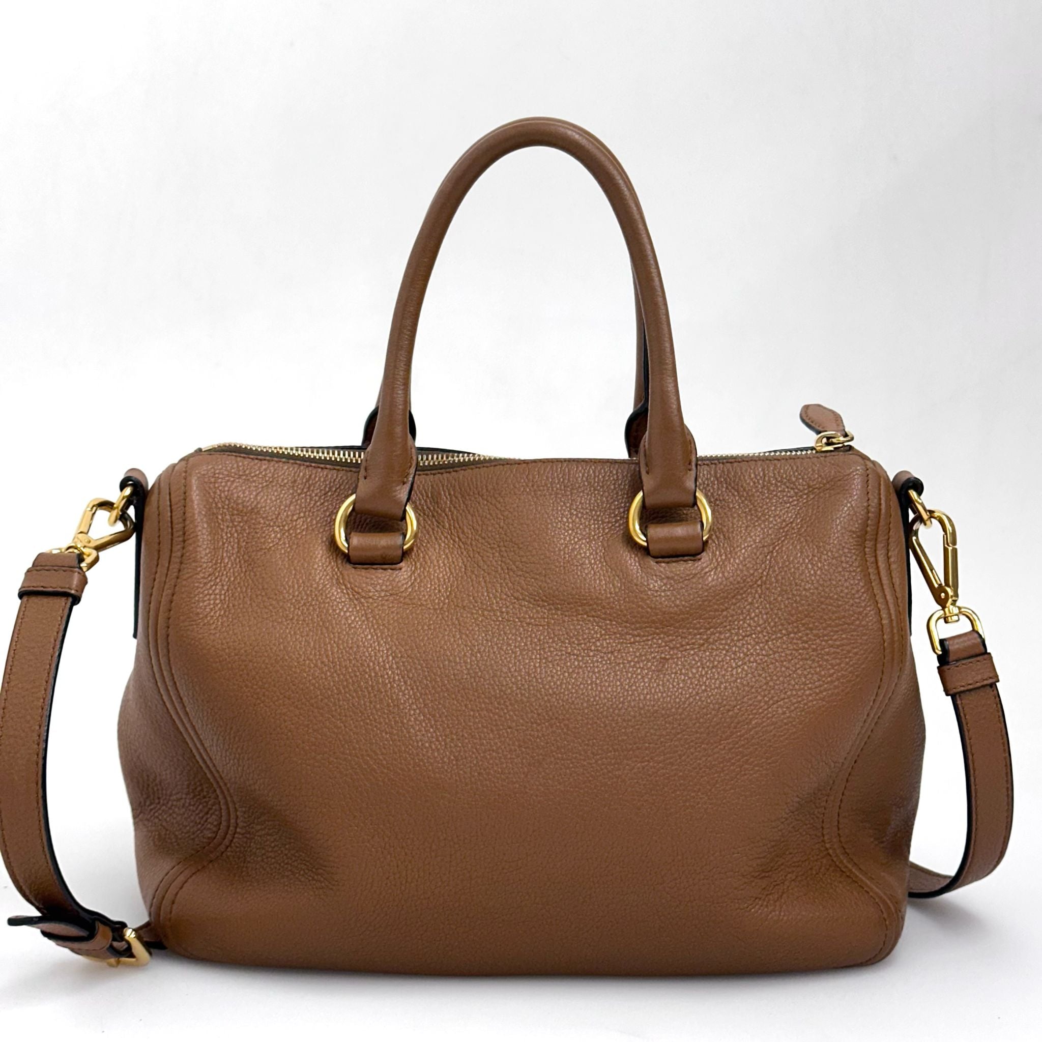 Prada Borsa a mano e tracolla Bauletto Vitello Phenix Cannella