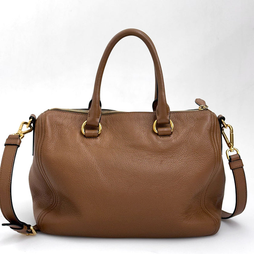 Prada Borsa a mano e tracolla Bauletto Vitello Phenix Cannella