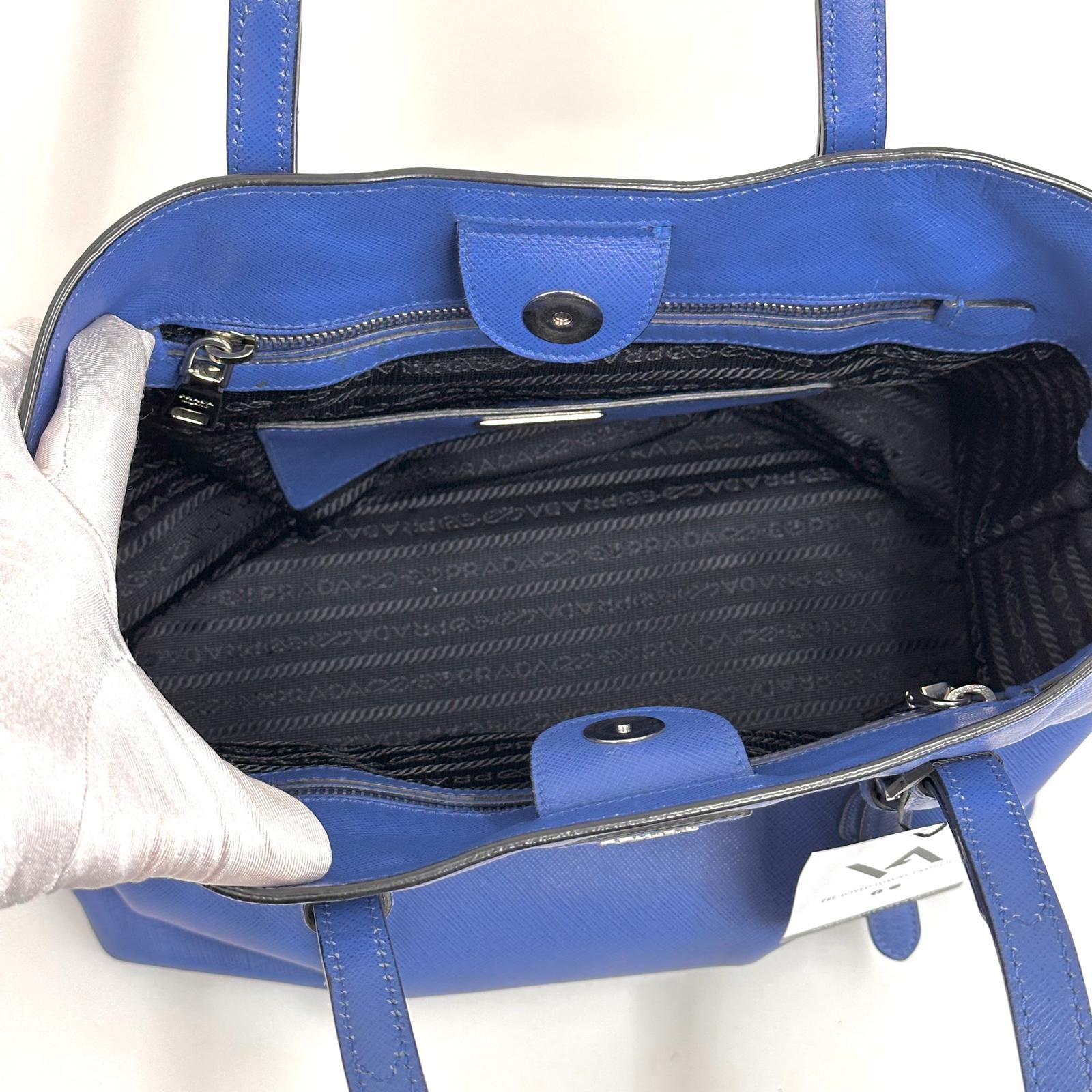 Prada Borsa a spalla Saffiano Lux Blu Cobalto