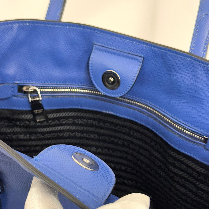 Prada Borsa a spalla Saffiano Lux Blu Cobalto