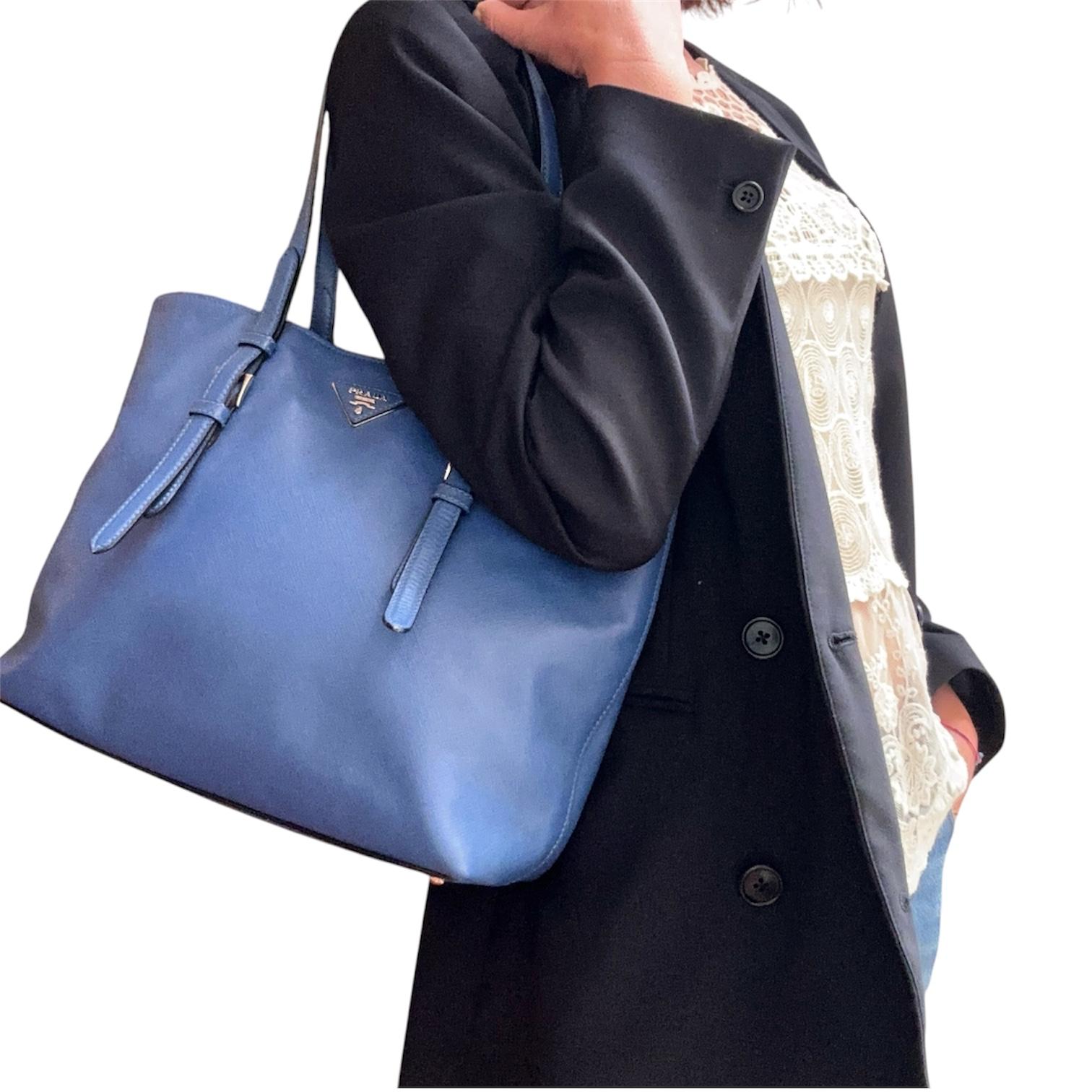 Prada Borsa a spalla Saffiano Lux Blu Cobalto