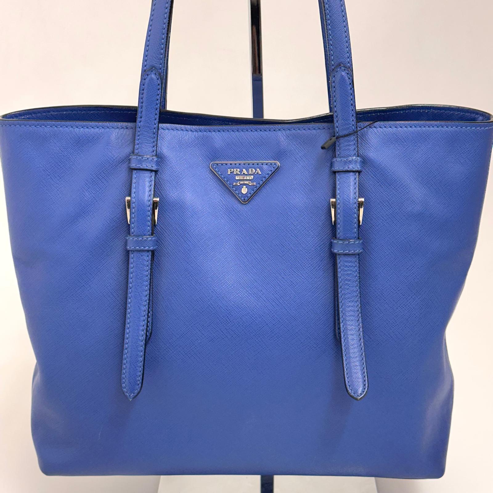Prada Borsa a spalla Saffiano Lux Blu Cobalto