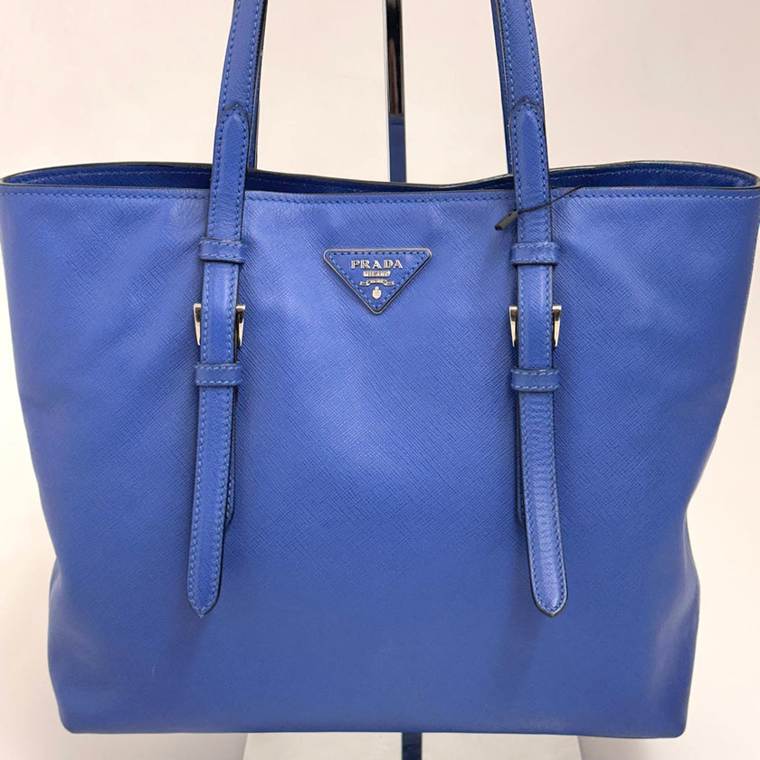 Prada Borsa a spalla Saffiano Lux Blu Cobalto