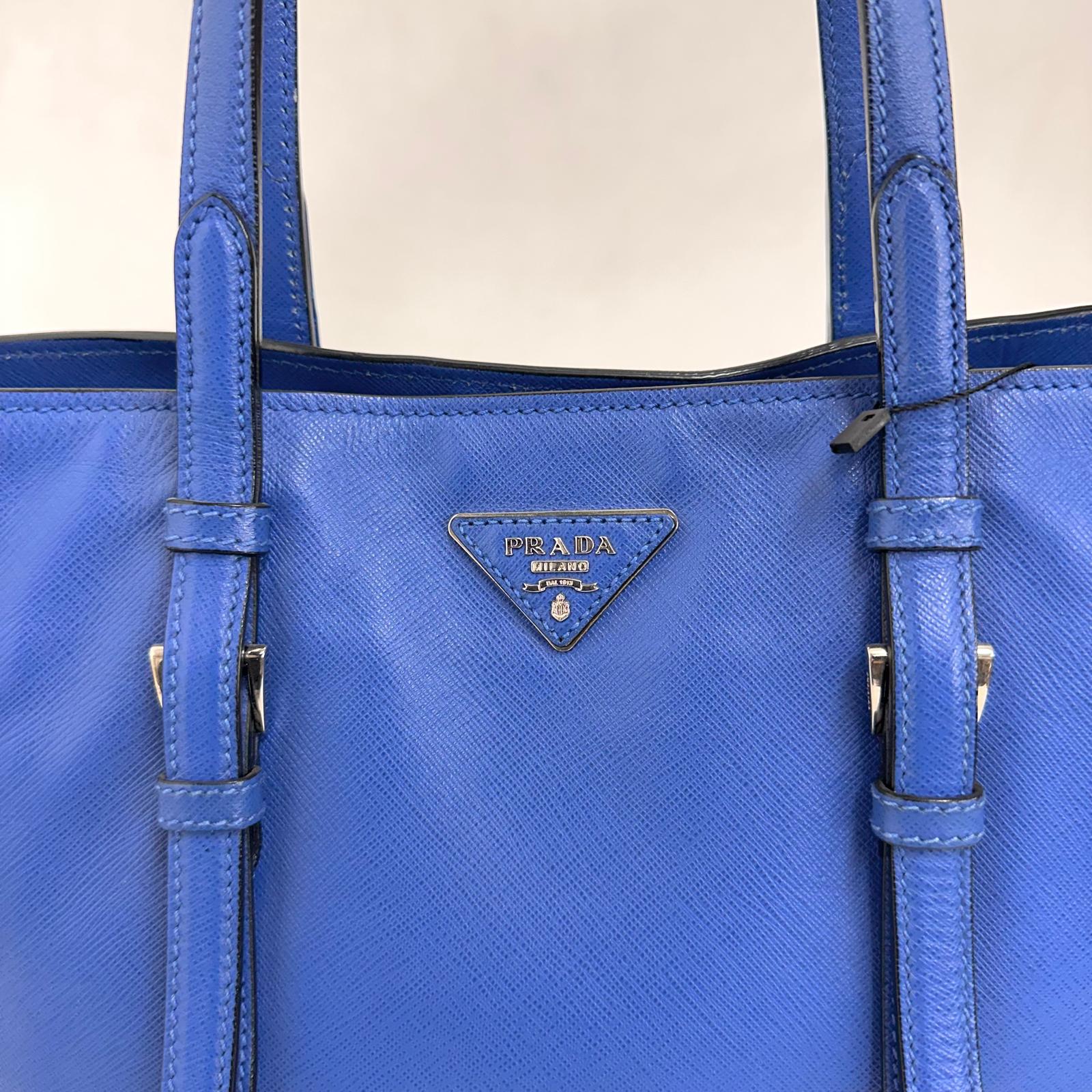 Prada Borsa a spalla Saffiano Lux Blu Cobalto