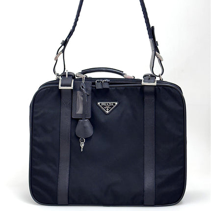 Prada Vintage Borsa da Viaggio in Nylon e Pelle Saffiano Nera