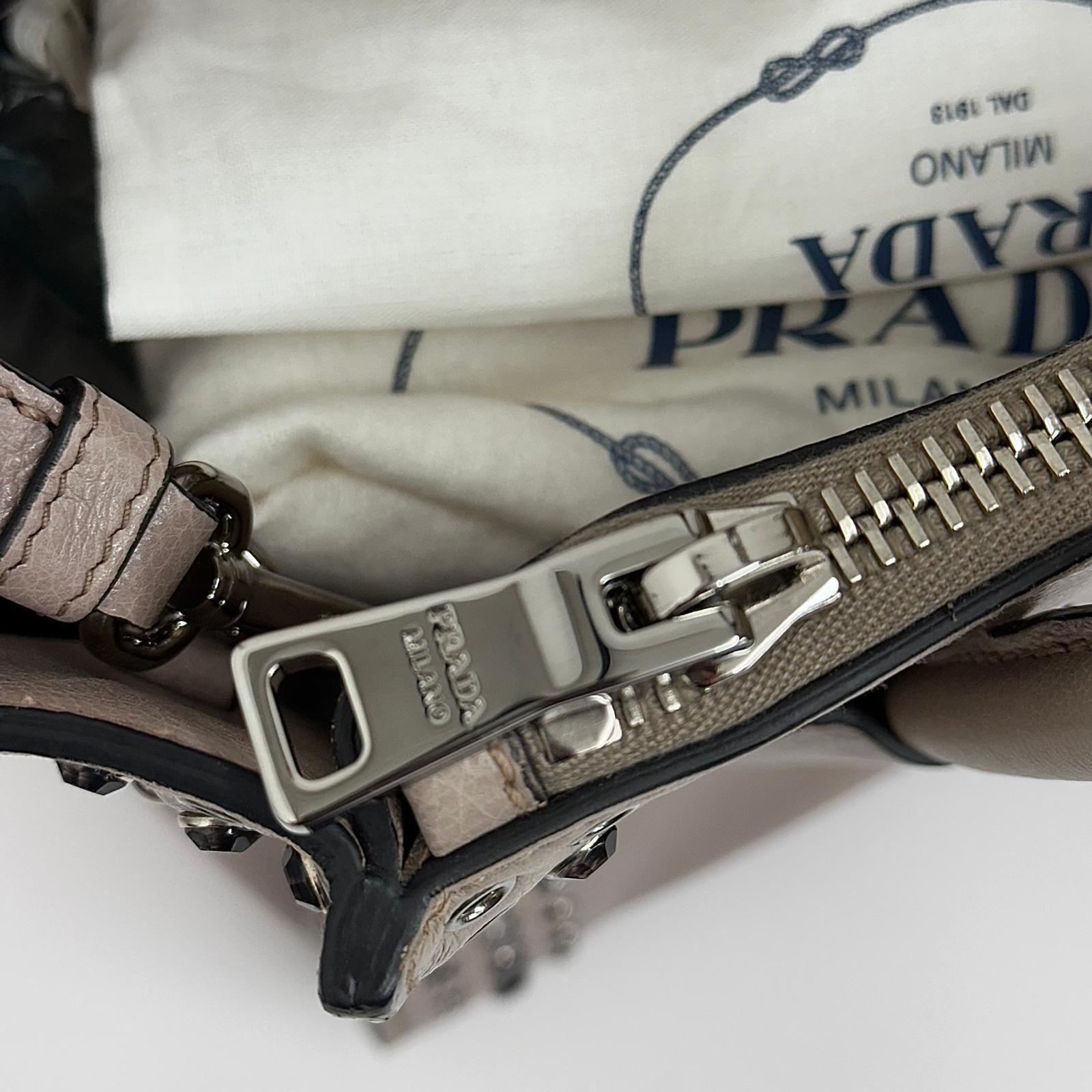 Prada borsa Twin Tote in Pelle Tortora con borchie