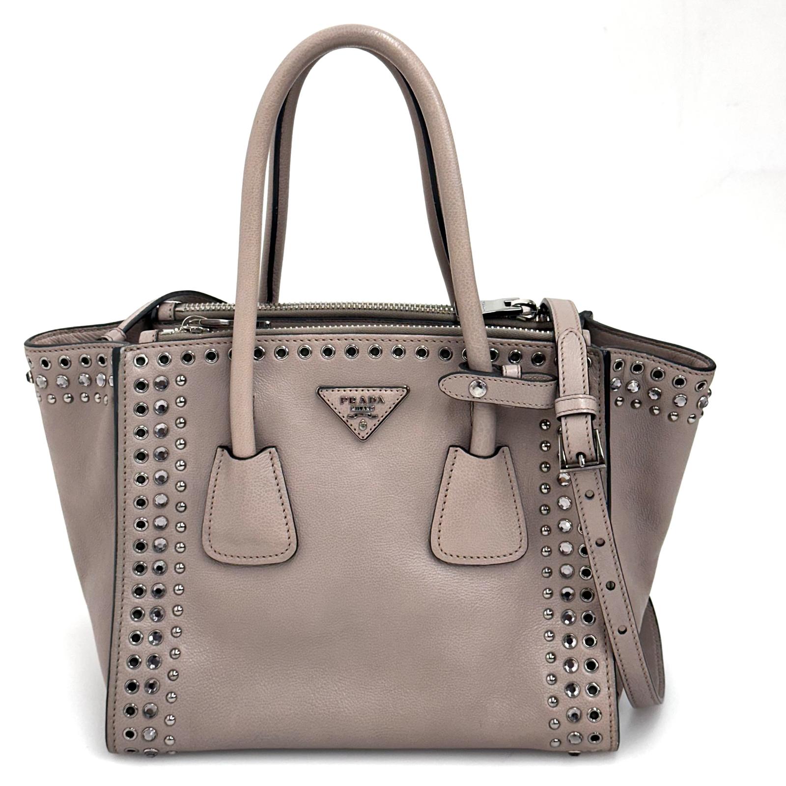 Prada borsa Twin Tote in Pelle Tortora con borchie