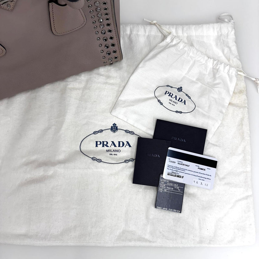 Prada borsa Twin Tote in Pelle Tortora con borchie