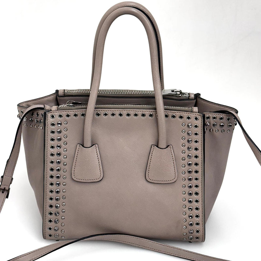 Prada borsa Twin Tote in Pelle Tortora con borchie