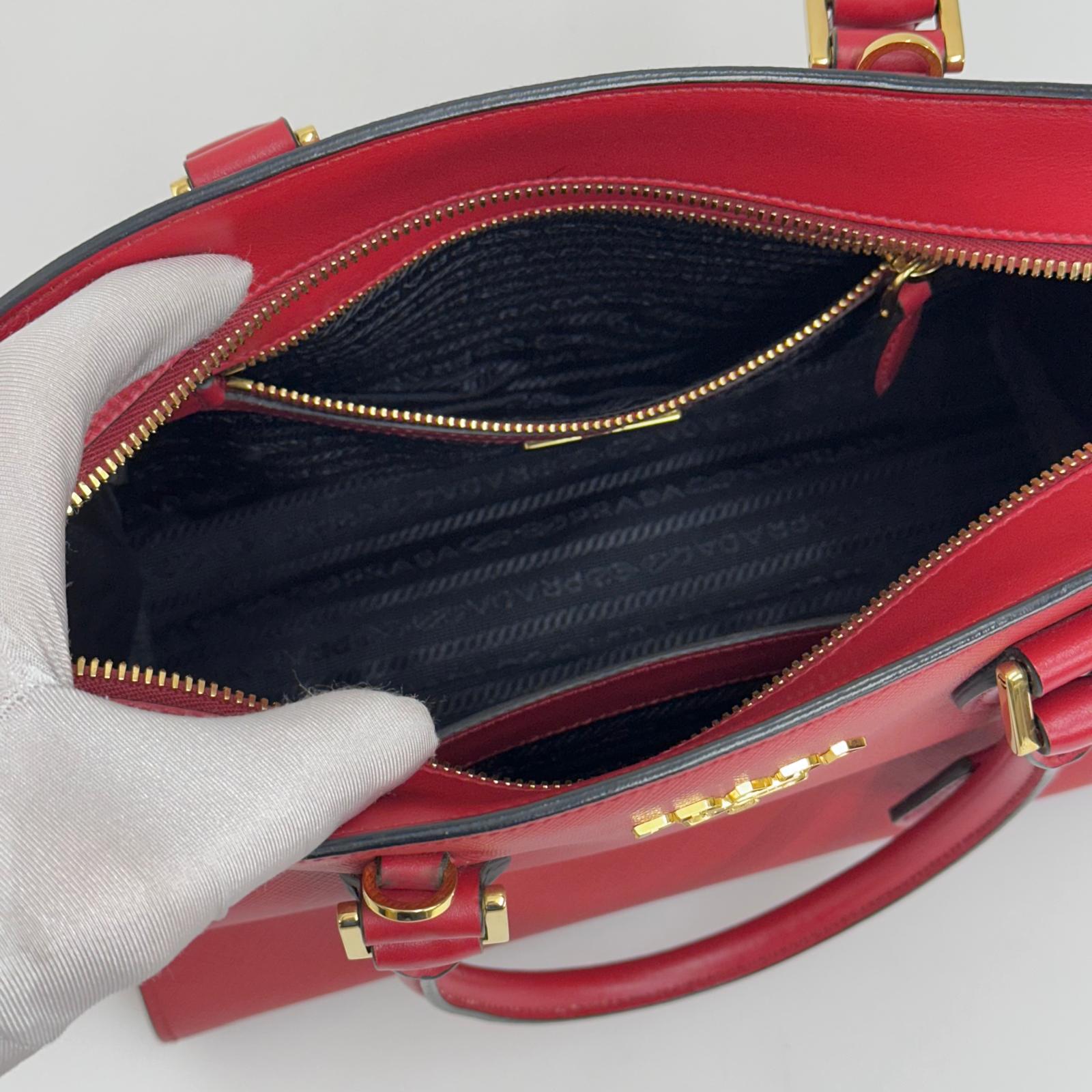 Prada borsa a mano Soft Calf Saffiano Fuoco con tracolla