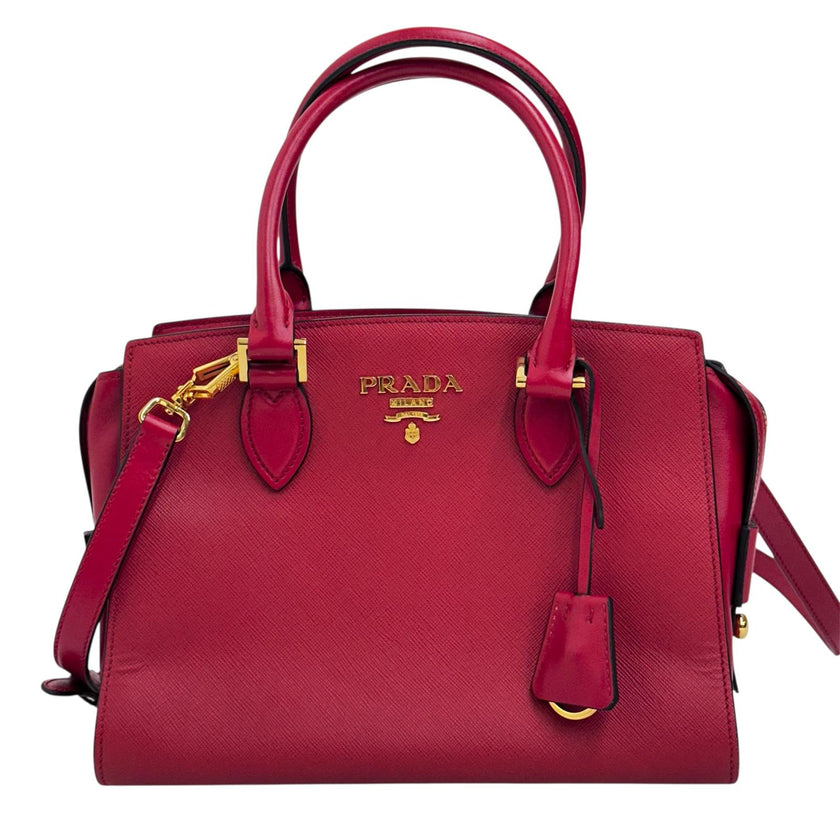 Prada borsa a mano Soft Calf Saffiano Fuoco con tracolla