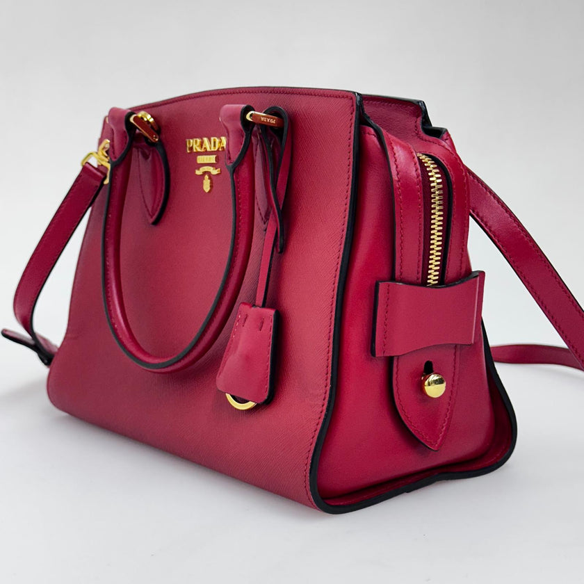 Prada borsa a mano Soft Calf Saffiano Fuoco con tracolla