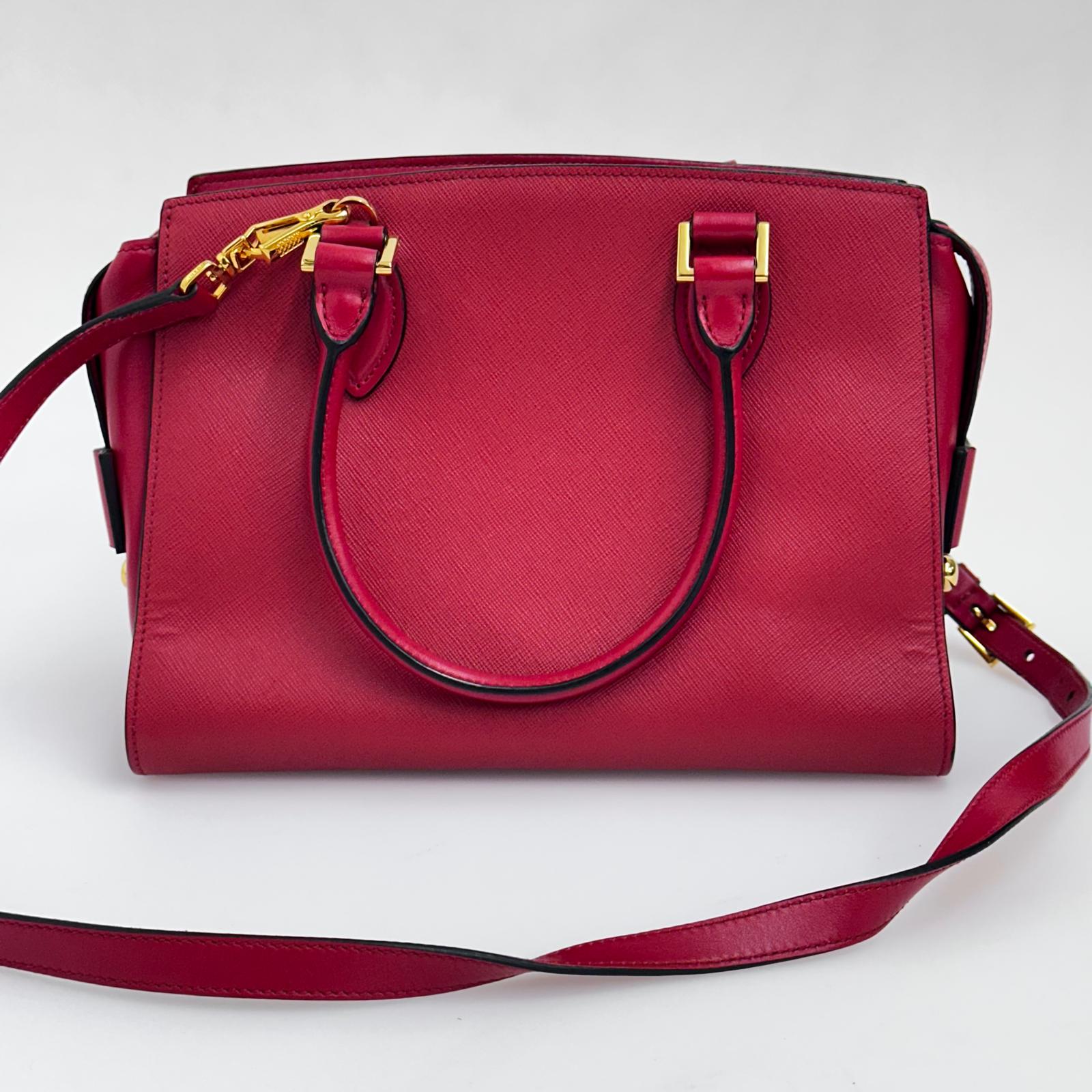 Prada borsa a mano Soft Calf Saffiano Fuoco con tracolla