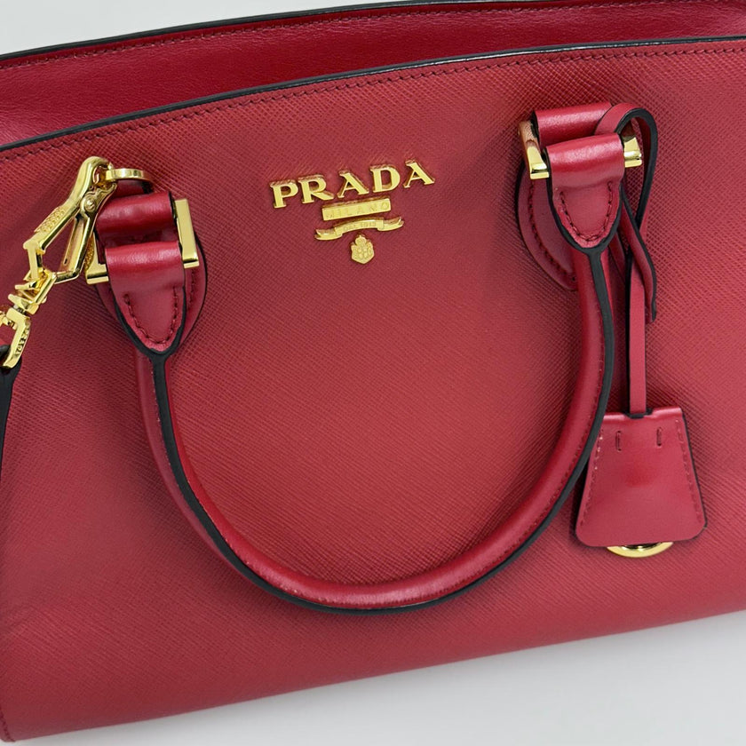 Prada borsa a mano Soft Calf Saffiano Fuoco con tracolla