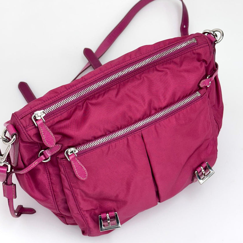 Prada borsa tracolla messenger Tessuto + Saffiano fucsia