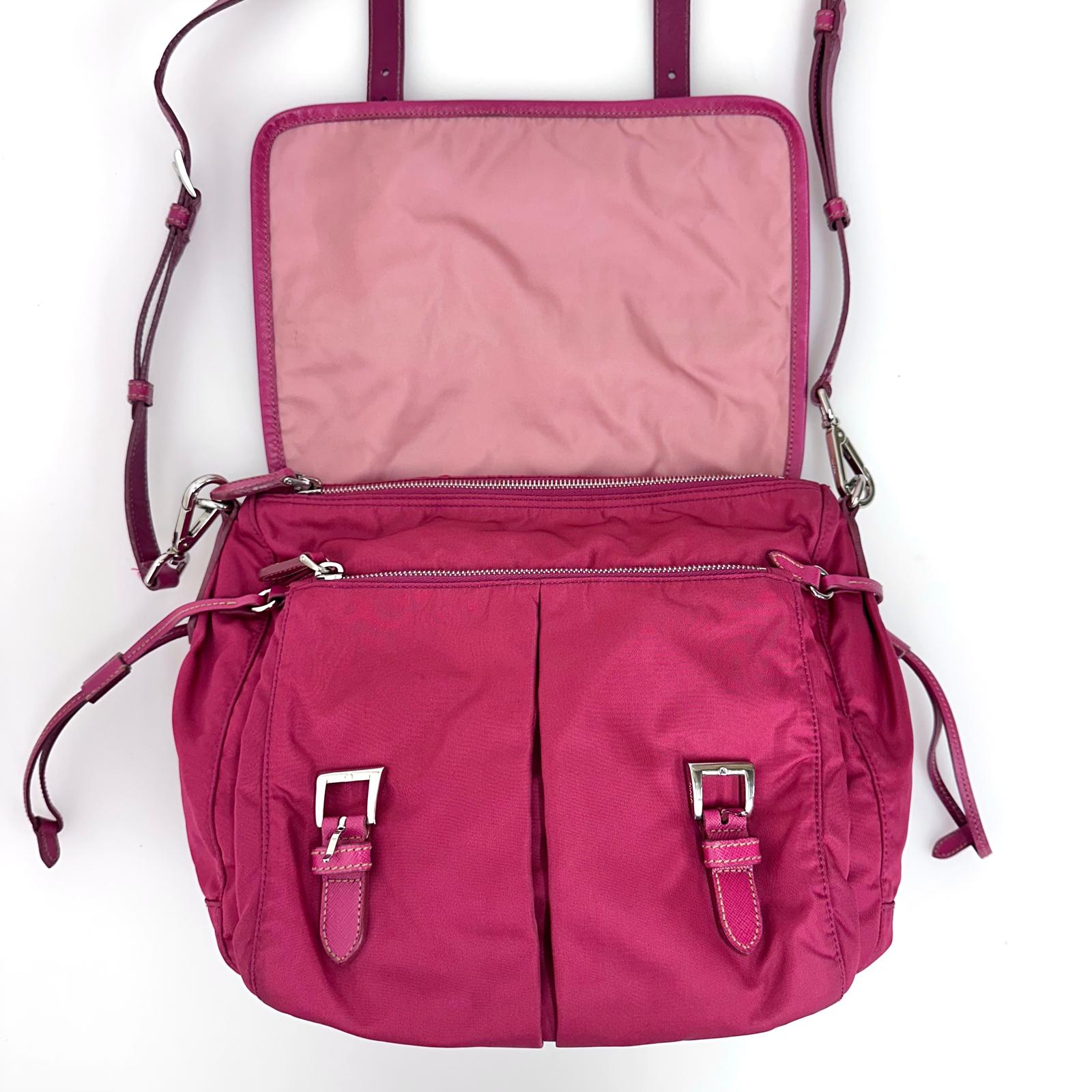Prada borsa tracolla messenger Tessuto + Saffiano fucsia