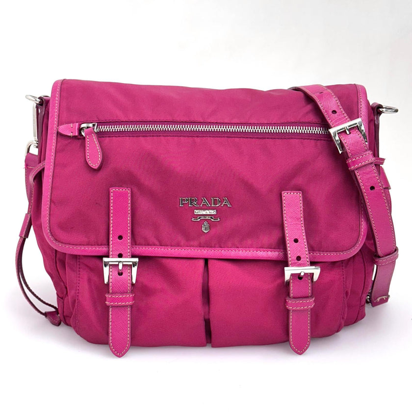 Prada borsa tracolla messenger Tessuto + Saffiano fucsia
