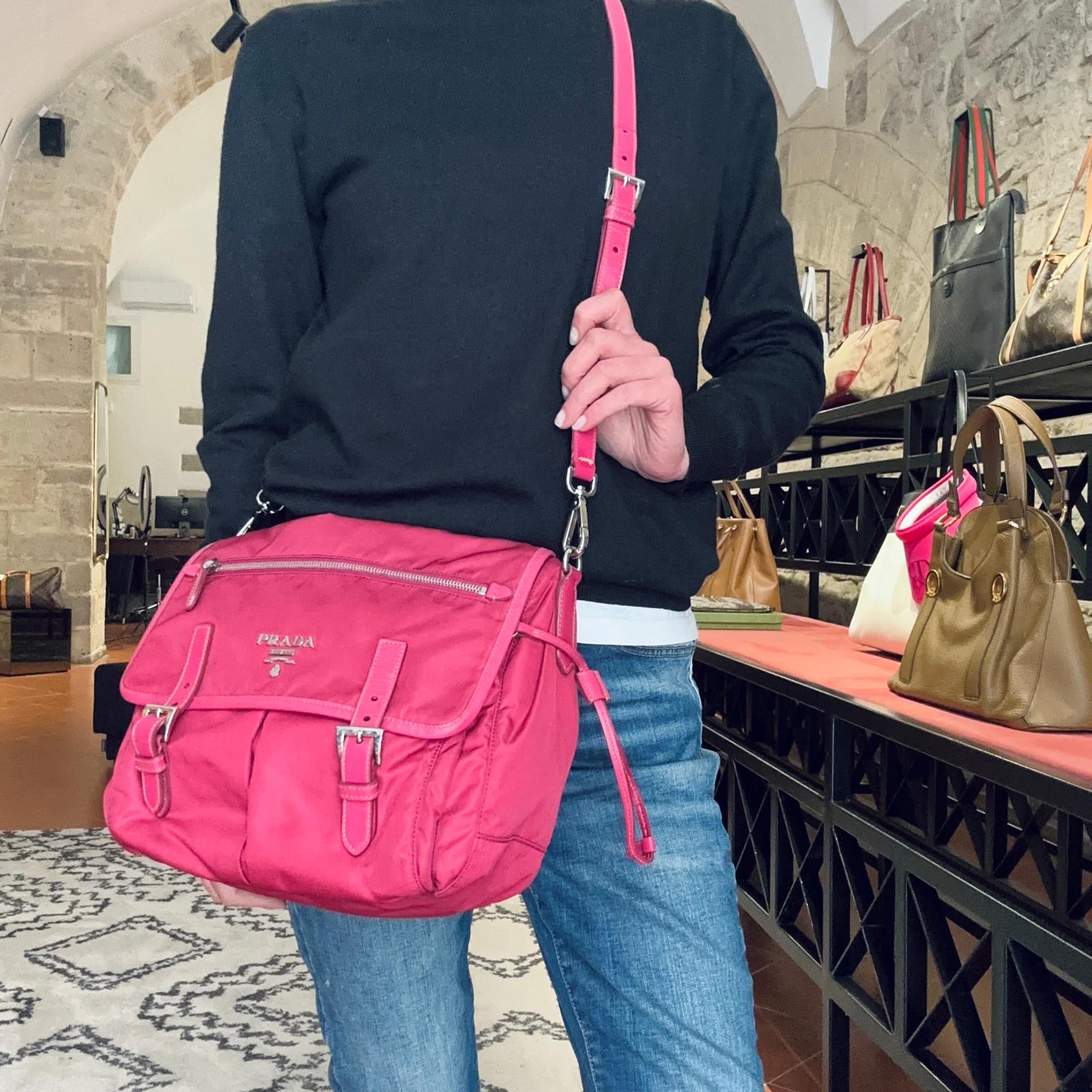 Prada borsa tracolla messenger Tessuto + Saffiano fucsia