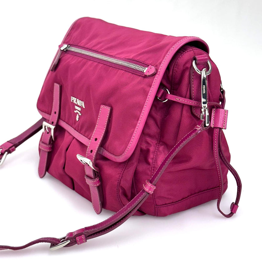 Prada borsa tracolla messenger Tessuto + Saffiano fucsia