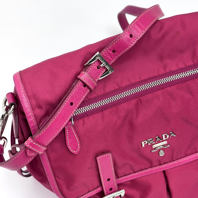 Prada borsa tracolla messenger Tessuto + Saffiano fucsia
