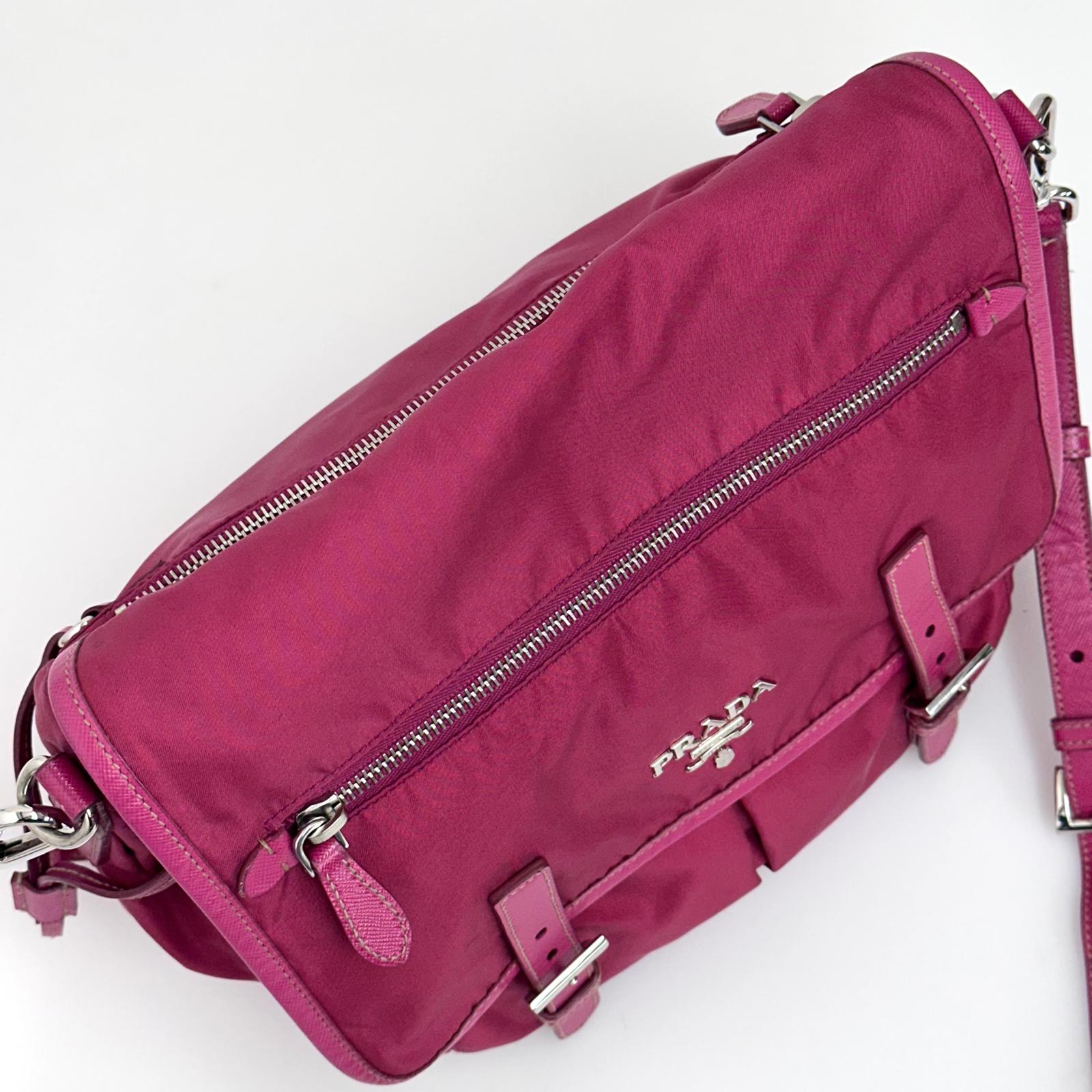 Prada borsa tracolla messenger Tessuto + Saffiano fucsia