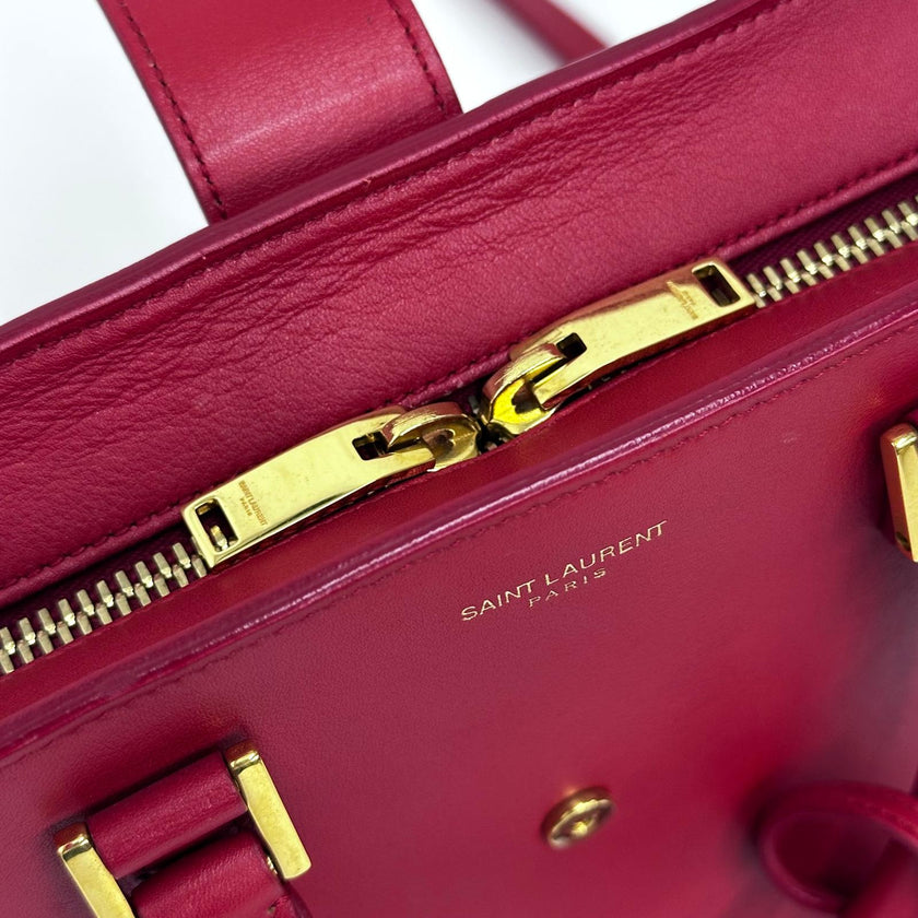 Saint Laurent Borsa Baby Cabas in pelle rossa con finiture dorate