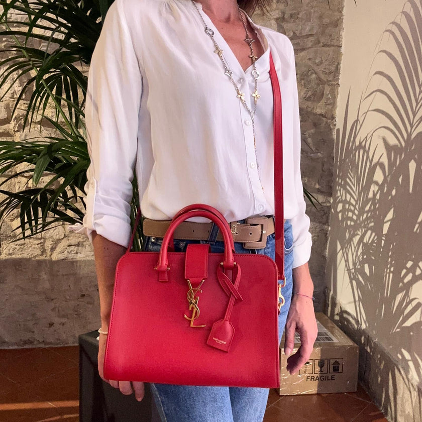 Saint Laurent Borsa Baby Cabas in pelle rossa con finiture dorate