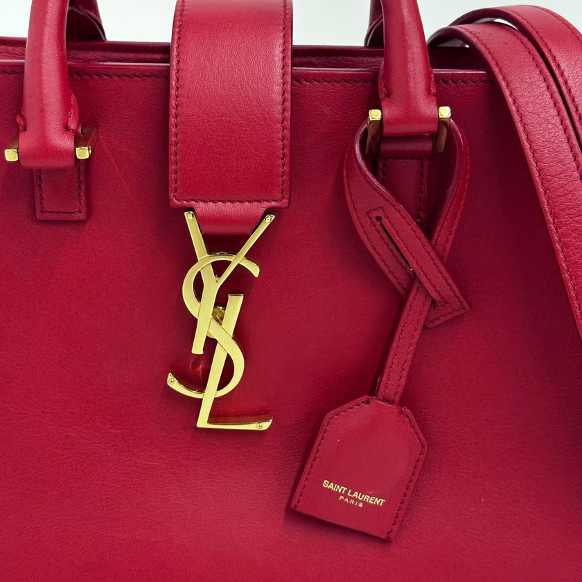 Saint Laurent Borsa Baby Cabas in pelle rossa con finiture dorate