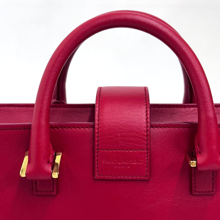 Saint Laurent Borsa Baby Cabas in pelle rossa con finiture dorate