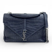 Saint Laurent Borsa College Large in pelle stampa cocco nera con catena argento