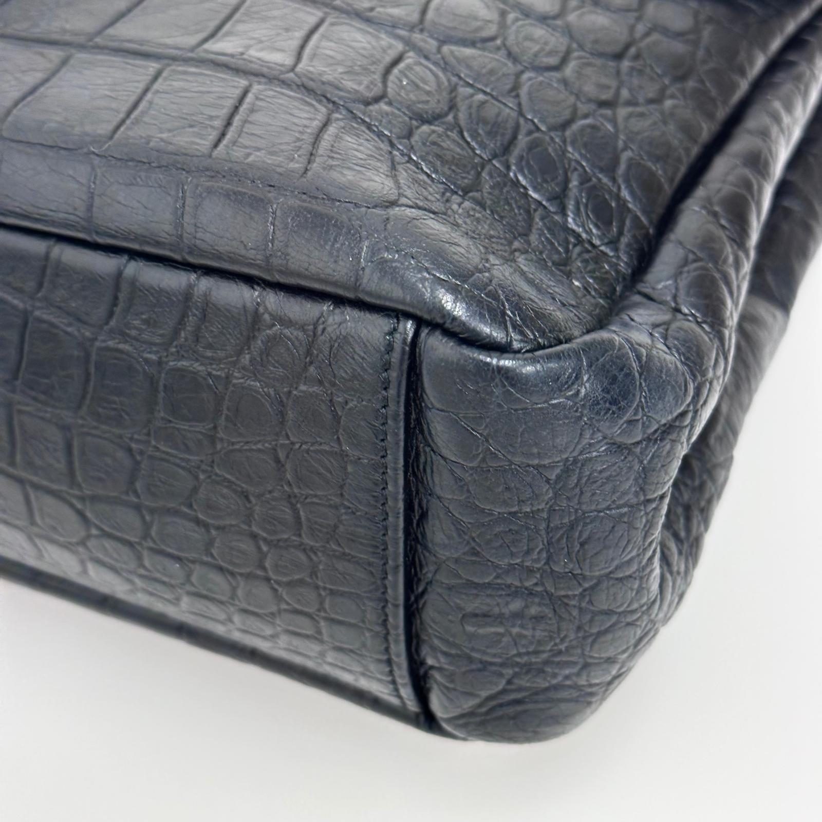 Saint Laurent Borsa College Large in pelle stampa cocco nera con catena argento