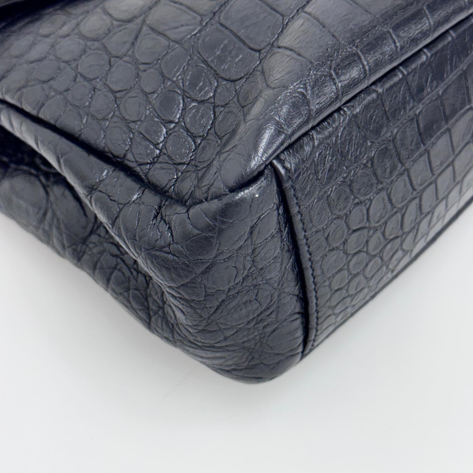 Saint Laurent Borsa College Large in pelle stampa cocco nera con catena argento