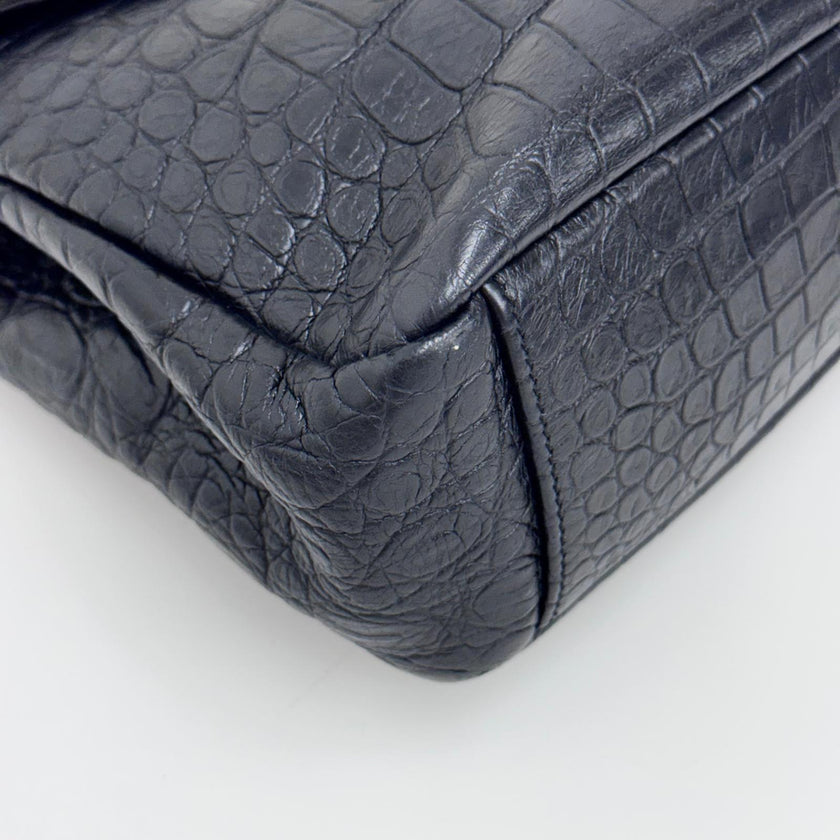 Saint Laurent Borsa College Large in pelle stampa cocco nera con catena argento