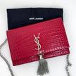 Saint Laurent Borsa Kate Wallet on Chain Croco Rossa